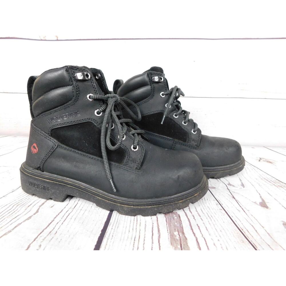 Men's Wolverine Boots Size 7.5 Work Black Leather Steel Toe 201291 Bulldozer 2.0